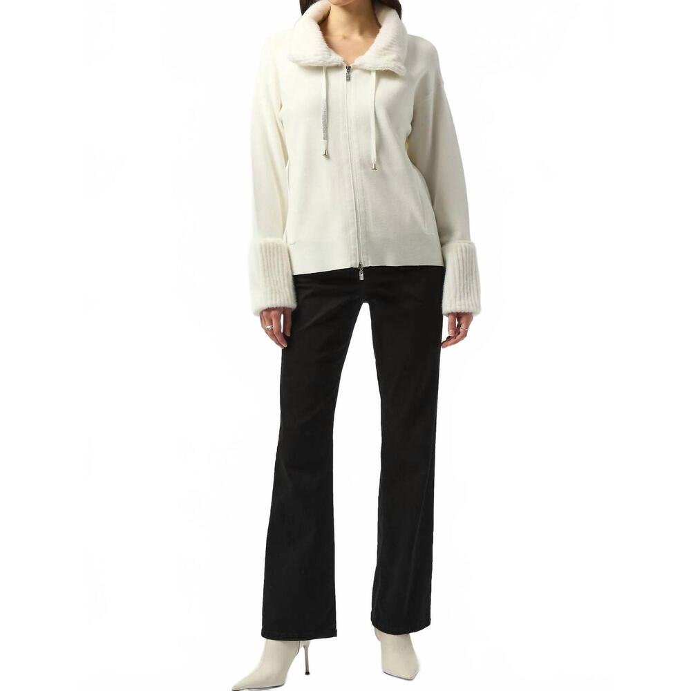 NEW JOSEPH RIBKOFF knit coat with fur trim in off white - Picture 4 of 5